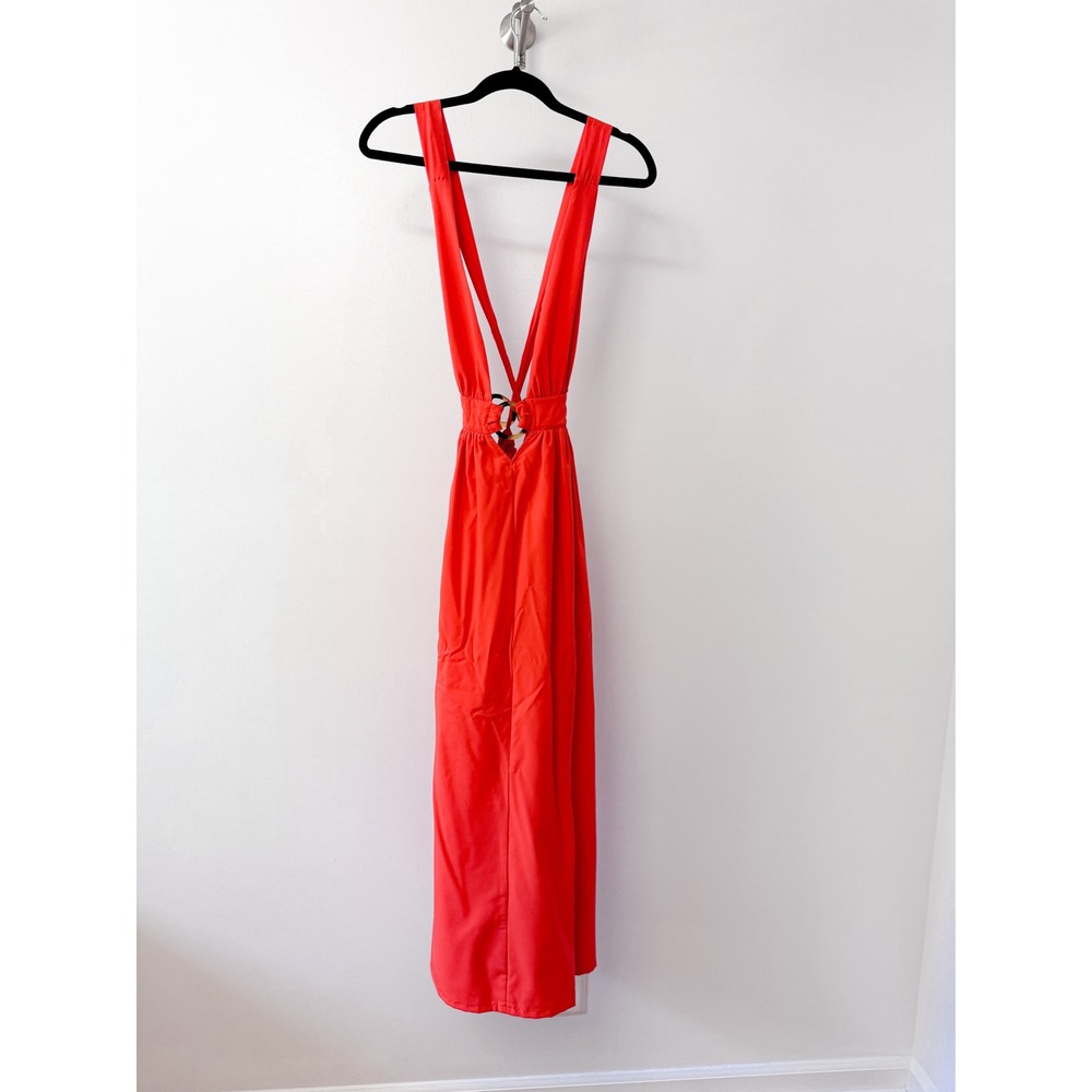 Fiestar Red O-Ring Open Back Maxi Dress Small Sleeveless Plunge V-Neck Summer‎